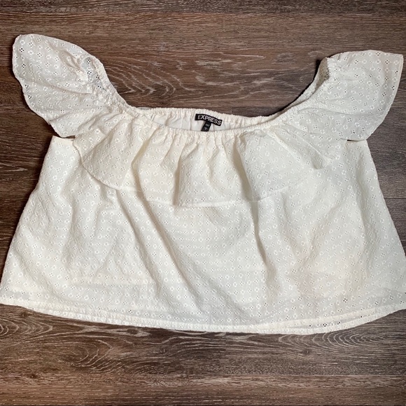 Express Off Shoulder White Eyelet Lace Top L - Picture 1 of 4
